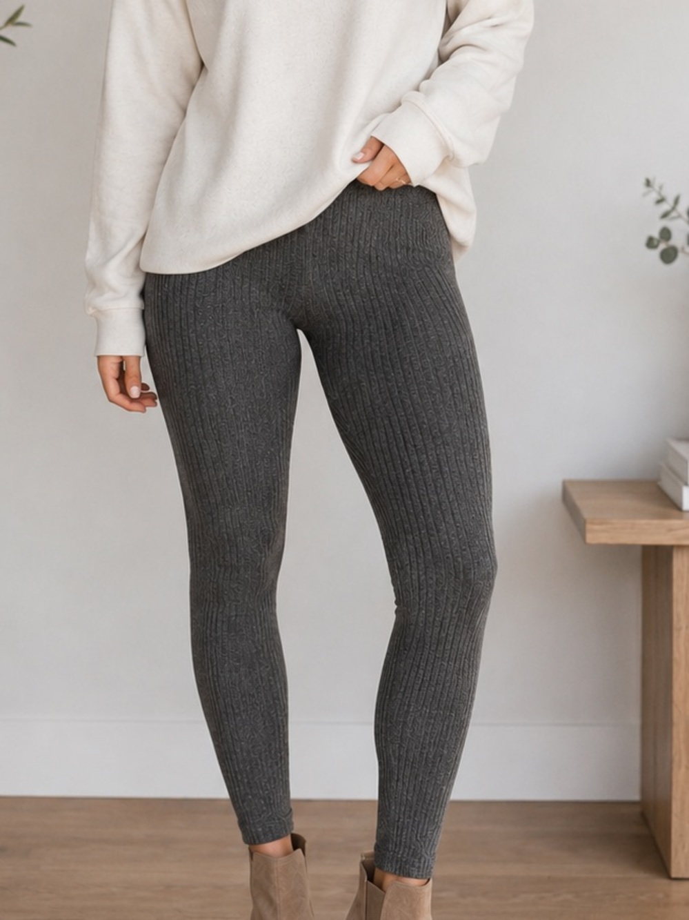 🩶 Faded Glory Ribbed Gray Leggings XL (16-18) | Cozy Stretch Pull-On Lounge